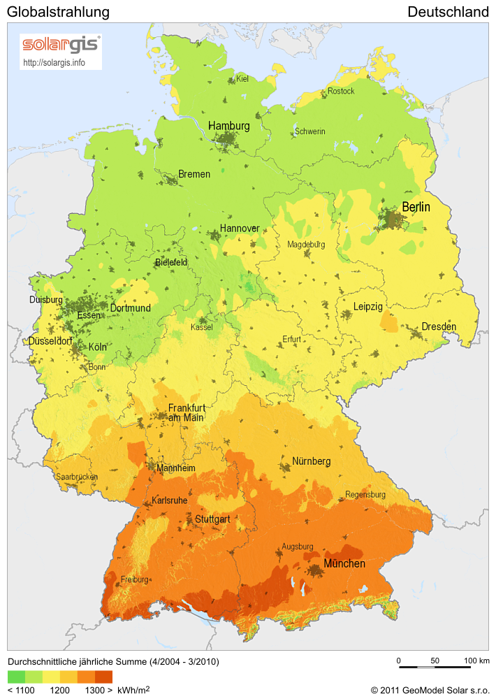 Deutschlandkarte mit Solarertrag